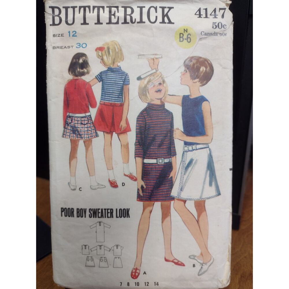 Vintage Butterick Pattern 4147 Dress, Blouse &‎ Skirt Size 12 (1966)